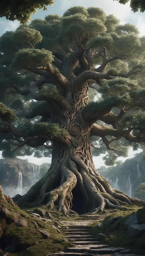 Yggdrasil the World Tree Magical forest Zicxa.com Yggdrasil Tree, World Tree, Tree Textures, Tree Of Life Art, Sacred Tree, Forest Background, Tree Artwork, Beautiful Dark Art, Mystical Art