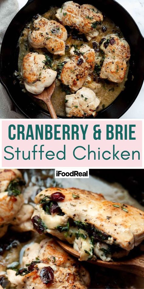 Cranberry and Brie Stuffed Chicken Cranberry Goat Cheese Stuffed Chicken, Brie And Cranberry Stuffed Chicken, Chicken Brie Cranberry, Apple Cranberry Brie Stuffed Chicken, Cranberry Brie Chicken, Spinach Cranberry Stuffed Chicken, Chicken Breast Recipes Christmas, Autumn Stuffed Chicken, Cranberry Brie Stuffed Chicken