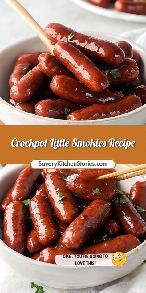 Looking for the perfect party starter that’s both easy and delicious? This Crockpot Little Smokies recipe is the ultimate crowd-pleaser, guaranteed to impress your guests! Don't forget to save this easy appetizer recipe for your next gathering to ensure everyone enjoys a tasty bite. Little Hotdogs In Crockpot, Appetizer With Hot Dogs, How To Make Lil Smokies, How To Make Smokies, Smoked Wieners Lil Smokies, Mini Bbq Weenies Crock Pot, Lit’l Smokies Crock Pot, Breakfast Lil Smokies, Small Crockpot Recipes Appetizers