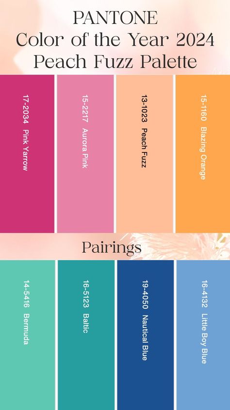 PANTONE Color of the Year Peach Fuzz PalettePairings Summer 2024 Color Forecast, Pantone Colors Ss24, Color Palette 2024 Pantone, Spring 2024 Pantone Colors, Peach Fuzz Color Wallpaper, Pantone Color Of The Year 2024 Fashion, 2024 Color Of The Year Outfit, Trending Color Pallets 2024, Ss24 Colour Palette