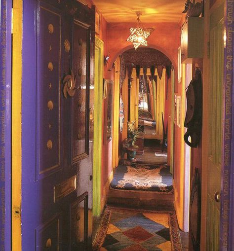 A view down a hallway of a Bohemian style home. #home #house #homedesign #homedecor #decor #style #boho #bohemian Eccentric Farmhouse, Nice Houses, Bigger Picture, Wild Apple, Green Bird, Up House, Dream Apartment, A Hill, House Room