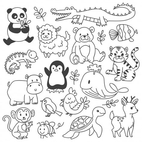 Set of animals doodle isolated on white Premium Vector | Premium Vector #Freepik #vector #baby #kids #children #nature Doodles Kawaii, Animals Doodle, Griffonnages Kawaii, Doodles Bonitos, Arte Doodle, Cartoon Clouds, 그림 낙서, Animal Doodles, Easy Coloring Pages