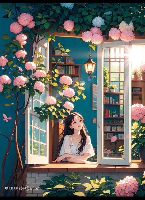 Animation Girly Wallpaper, Spring Aesthetic Drawing, Animated Flowers Aesthetic, Flower Animation Aesthetic, Girly Art Illustrations Style, Anime Flowers Aesthetics, Spring Animated Wallpaper, Studying Girl Illustration Wallpaper, Girly Art Illustrations Life