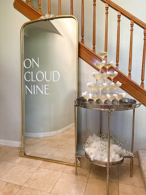 Engagement Party All White, Bridal Shower Aesthetic Theme, Cloud Nine Engagement Party Theme, Cloud Nine Decor, Neutral Bridal Shower Theme, On Cloud Nine Engagement Party Theme, On Cloud 9 Engagement Party Theme, Classy Bridal Shower Decor, Aesthetic Engagement Party