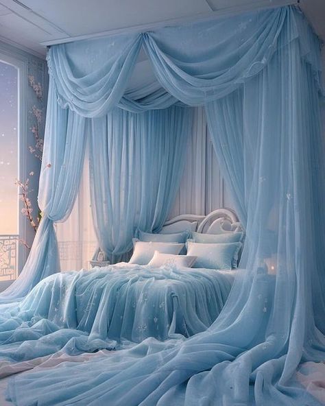 HOUSING.INFO I HOME DESIGN on Instagram: "Your favorite bedroom?" Diy Canopy Bed Ideas, Diy Canopy Bed, Witchy Bedroom Ideas, Bedroom Solutions, Canopy Bed Ideas, Witchy Bedroom, Canopy Bed Diy, Dream Bedroom Inspiration, Bedroom Blue