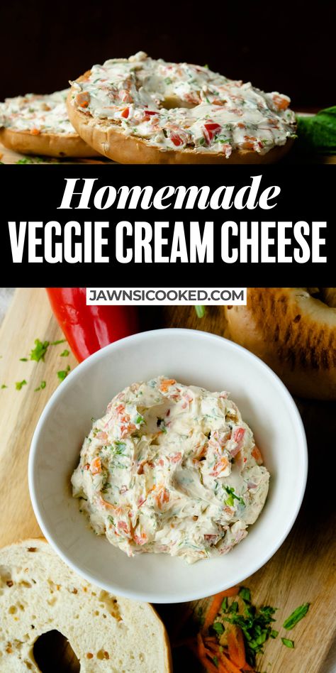 This super simple Homemade Veggie Cream Cheese Spread is easy to make, and tastes way better than any store bought veggie cream cheese, and is ready in minutes! Vegetable Cream Cheese Recipe, Veggie Cream Cheese Recipe, Cream Cheese Veggie Dip, Veggie Cream Cheese, Sandwich Spread Recipes, Cream Cheese Spread Recipes, Sandwich Spreads, Bagel Spread, Cheese Spread Recipes