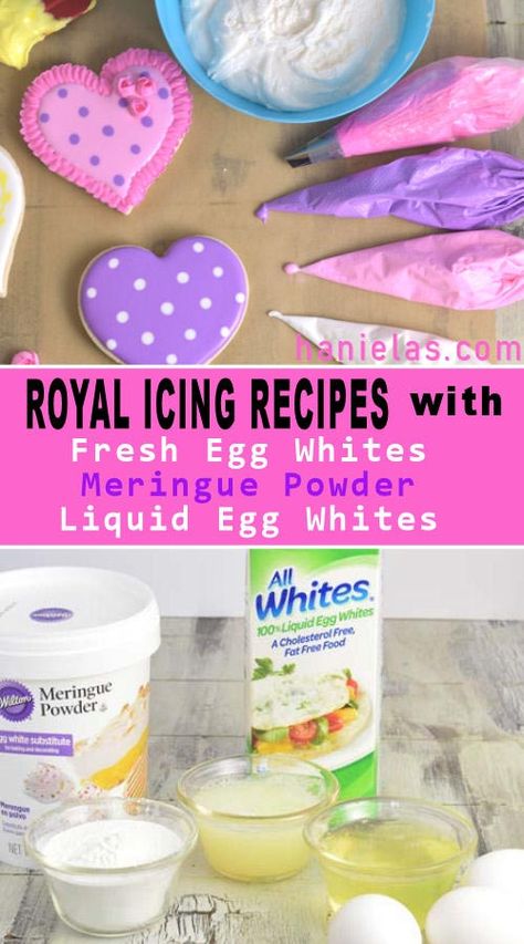 How to make Royal Icing using  Meringue, Liquid Egg Whites and Fresh Eggs. Egg Whites Recipes, Meringue Powder Royal Icing, Royal Icing Recipes, Best Royal Icing Recipe, Vegan Royal Icing, Royal Frosting, Easy Royal Icing Recipe, Egg White Recipes, Cookie Icing Recipe