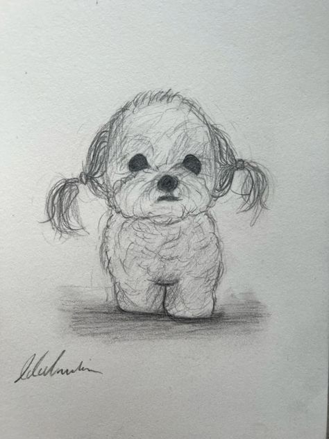 Dog Drawing Ideas Pencil, Dog Art Sketch, Cute Panda Drawing Sketches, Cute Puppy Drawing Sketch, Easy Dog Sketches Simple, Cute Animal Sketches Doodles, Funny Animal Sketches, How To Draw Puppies, Funny Animals Drawing