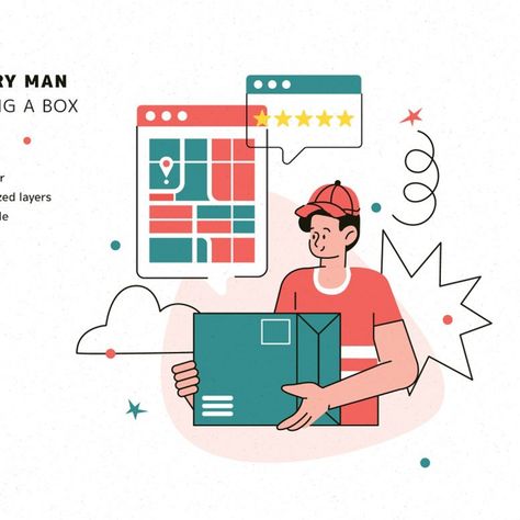 Delivery Man and  Box Illustration Delivery Man Illustration, Scene Composition, Box Illustration, Man Illustration, Graphic Tee Outfits, Delivery Man, A Box, Create Your, Create Your Own