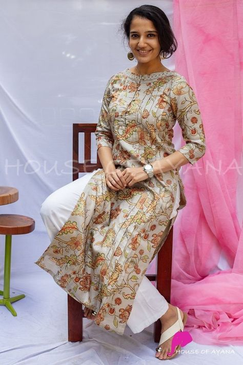 Lilen Kurti Designs Latest, House Of Ayana Kurtis, Office Wear Kurtis, Silk Kurtis, House Of Ayana, Embroidered Kurtis, Stylish Kurtis, Stylish Kurtis Design, Silk Kurti