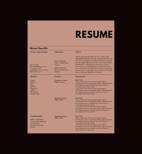 Elevate your professional profile with our exclusive range of resume templates, specially designed for creative professionals. Fresh, innovative, and designed with modern creativity, each template is crafted to make your resume stand out from the crowd. Why Choose Our Templates? Fresh and Creative Designs: Tailored for imaginative minds, our templates reflect a modern and artistic aesthetic that captures the essence of your creativity. Easy to Customize: All our templates are made on Canva, making them incredibly user-friendly. You can personalize colors, fonts, and layouts with just a few clicks.  Versatile: Whether you're a graphic designer, artist, or any creative professional, these templates adapt to highlight your skills effectively. Product Includes: Access to a customizable Canva t Resume And Cover Letter Design, Ux Design Resume, Art Director Resume, Resume Layout Design, Resume Aesthetic, Fashion Design Resume, Graphic Design Cover Letter, Cv Graphic Design, Interior Designer Resume