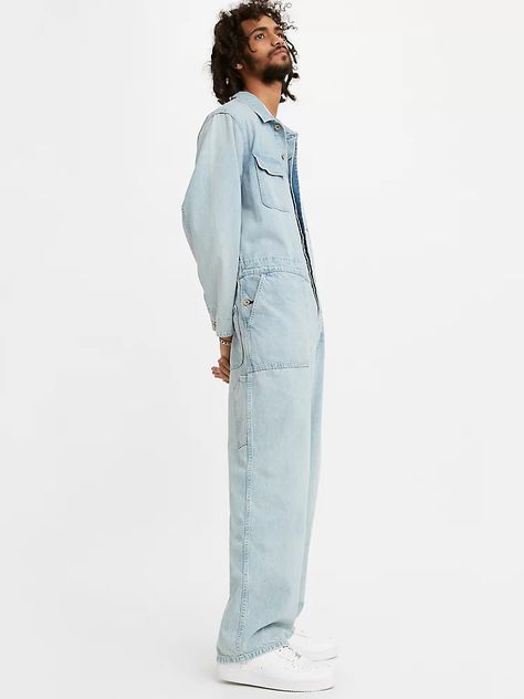 Stay Loose Denim Coveralls - Light Wash | Levi's® US Coverall Men, Denim Coverall, Loose Overalls, Light Wash Levis, Overalls Men, 90s Inspired, Denim Overalls, Denim Jumpsuit, Dungarees