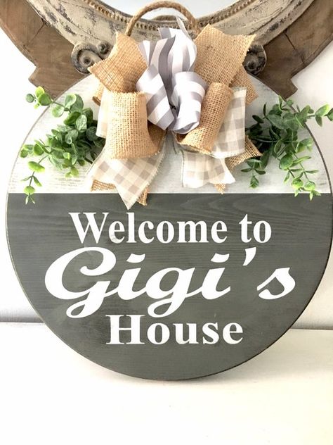 Mimi Grandma, Gigi Gift, Gift Wreath, Buffalo Plaid Ribbon, Door Hanger Wreath, Hanger Wreath, Round Wood Sign, Wood Farmhouse, Wood Door Hangers