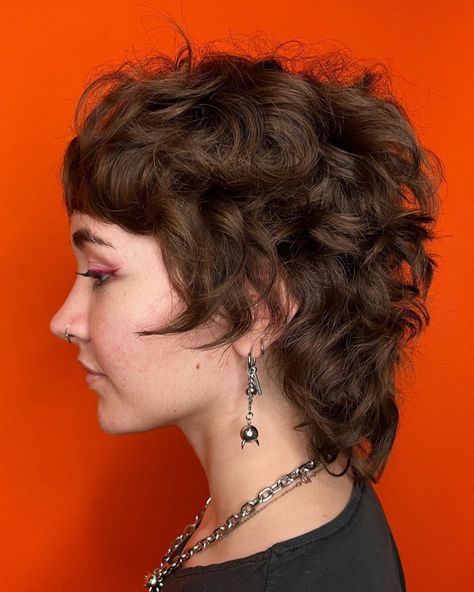 Wavy Short Mullet, Soft Mullet Curly, Curly Shaggy Mullet, Short Shag Mullet, Pixie Shag Haircut, Short Shag Cut, Style Mullet, Curly Wolfcut, Haircut Summer