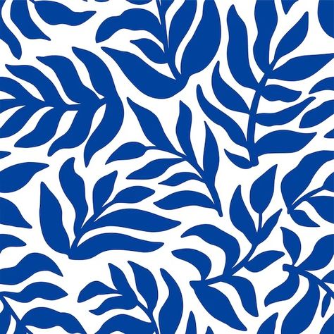 Premium Vector | Vector blue matisse plants seamless pattern minimal abstract floral leaves tropical repeat print vector background Doodle Collage, Blue Matisse, Tropical Prints Pattern, Nature Shapes, Botanical Vector, Abstract Print Pattern, Pattern Minimal, Matisse Cutouts, Minimal Patterns