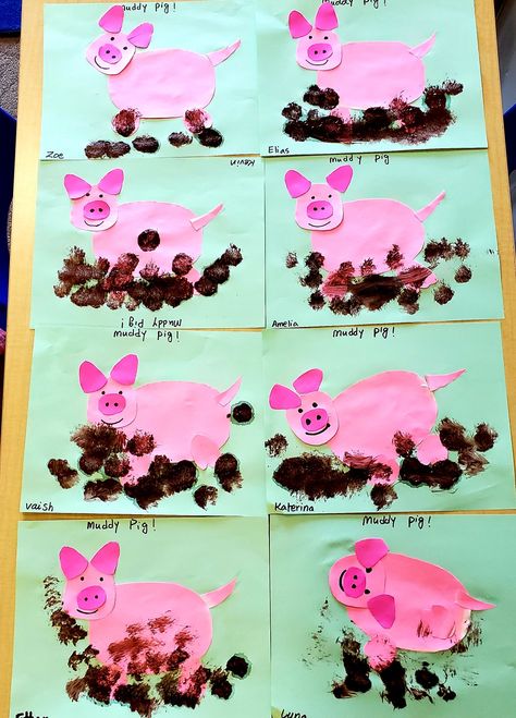 3 Little Pigs Art Preschool, Crafts For Farm Animals, Pig In Mud Craft, Pig Preschool Art, Pig Science Preschool, Feed The Pig Activity, Farm Crafts For Two Year Olds, Pig Craft Kindergarten, Pig Activity For Preschool