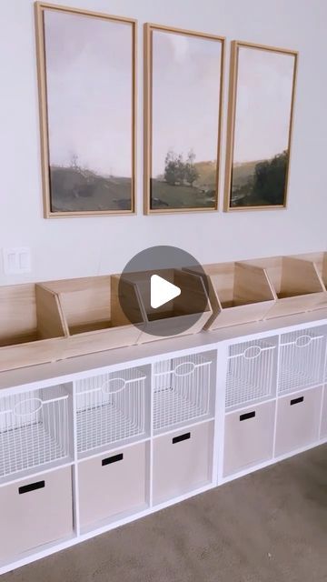 Ashley Rose Reeves on Instagram: "Links for this toy storage set up are in my bio!  we’ve been using this storage set up for about 2 years and today I downsized our toys but kept the system still because it’s just the best! even as your kids grow up this still works 🙌🏼" Lounge Toy Storage Ideas, Children’s Toy Storage, Living Room Storage For Toys, Girls Room Storage Ideas, Kids Toys Storage Ideas, Toys Organization Ideas, Storage Cupboard Ideas, Kids Playroom Organization, Organize Kids Toys