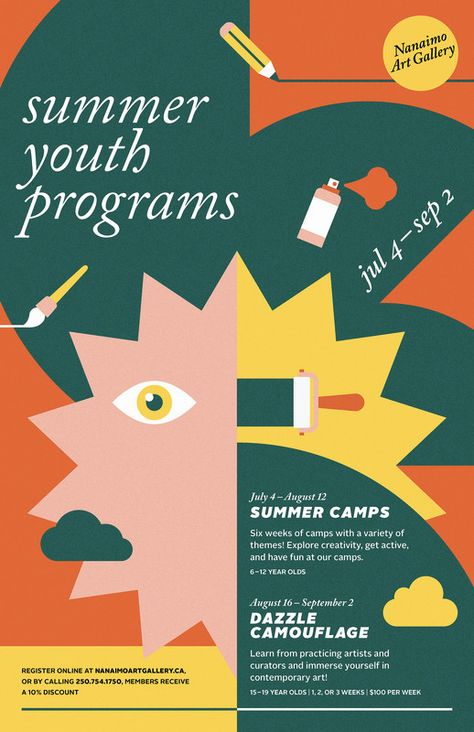 Art gallery summer programming for youth Youth Camp Poster, Dazzle Camouflage, Summer Youth, Youth Camp, Graphic Posters, Youth Programs, Register Online, Summer Program, Summer Camp