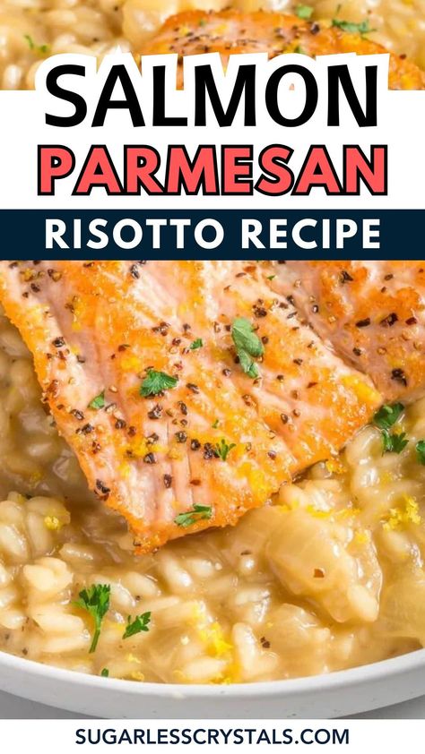 Salmon risotto brings juicy, flavorful salmon paired with a creamy homemade risotto that is easy enough for a beginner to make with these simple steps. A deliciously easy family dinner idea if you're looking for easy meals that are going to impress Risotto Recipes With Salmon, Risotto Recipes Salmon, Risotto For Salmon, Salmon And Risotto Recipe, Salmon And Risotto Dinners, What To Pair With Risotto, Salmon And Orzo Dinners, Salmon Risotto Recipes, Salmon Meal Recipes