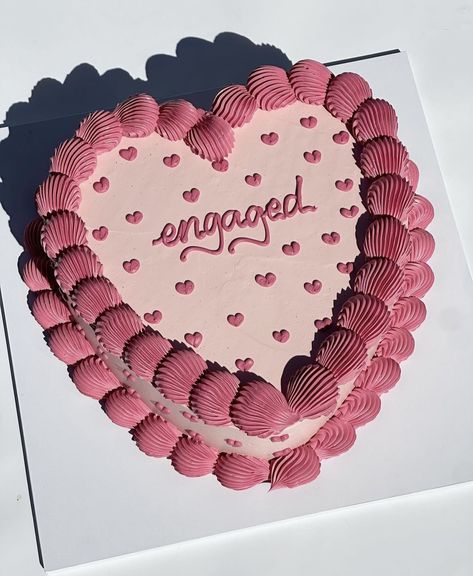 Bridal Shower Simple Cake, Heart Cake Engagement, Aesthetic Engagement Cake, Engagement Cookie Cake, Engagement Party Sheet Cake, Heart Shaped Cakes Wedding, Heart Engagement Cake, Heart Shaped Engagement Cake, Pink Engagement Cake