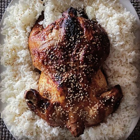 Korean Whole Chicken, Korean Rotisserie Chicken, Korean Roast Chicken, Asian Whole Chicken Recipes, Asian Roasted Chicken, Whole Roasted Chicken Recipes, Whole Chicken Marinade, Baked Whole Chicken Recipes, Grilled Whole Chicken