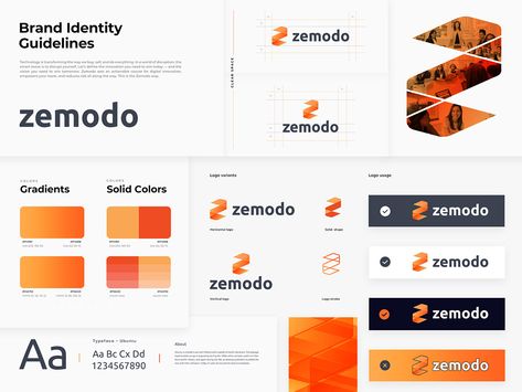 Zemodo - Brand Identity on Behance Logo Design Presentation, Brand Guidelines Design, Tesla 3, Create Logo Design, Brand Identity Guidelines, Brand Guidelines Template, Logo Presentation, Find Logo, Logo Design Process