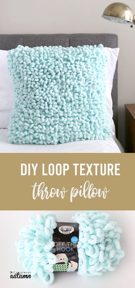 Learn how to finger knit this cool DIY throw pillow made with loop yarn How To Finger Knit, Loop Pillow, Diy Throws, Loopy Yarn, Finger Knitting Projects, Finger Knit, Diy Throw Pillows, Finger Crochet, Easy Knitting Projects