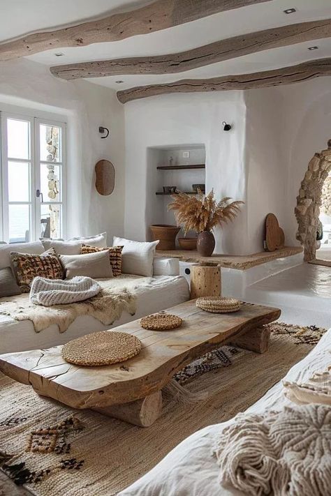 Boho Coastal Living Rooms, Greek Style Home, Greek Interior Design, Cozy Boho Living Room, Garden Paradise, Modern Boho Living Room, Room View, Living Room Decor Rustic, Boho Living Room Decor