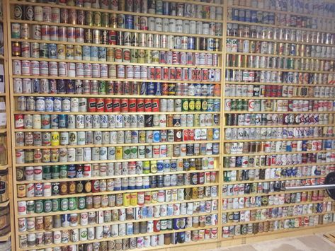 My BIL is selling his outstanding beer can collection. Email notesformyessay@gmail.com for more info. Collection Display Shelves, Can Collection, Beer Can Collection, Beer Collection, Cap Art, Beers Of The World, Beer Art, Bottle Cap Art, Stubby Holder