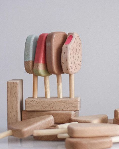 Holzspielzeug | Wooden Toys on Instagram: “Ice Cream anyone🍦? — prepare for summer play kitchen 🤗 with beautiful handmade ice cream lollies, made from solid wood and non-toxic water…” Ice Cream Toy, Wooden Ice Cream, Handmade Ice Cream, Ice Lollies, Summer Play, Kids Pretend Play, Food Toys, Ice Lolly, Play Shop