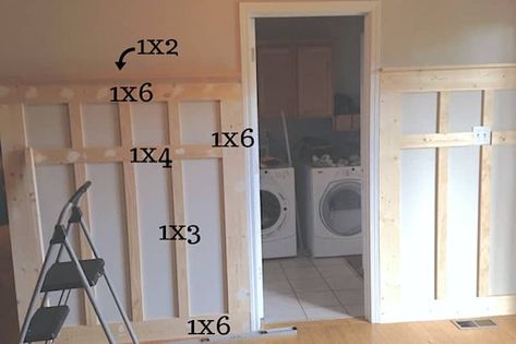 DIY Mudroom Wall with Board and Batten: A Step by Step Tutorial! Easy Mudroom Ideas, Rustic Mudroom, Library Nook, Small Mudroom Ideas, Lumber Sizes, Cedar House, Farmhouse Garage, Front Closet, Georgia House