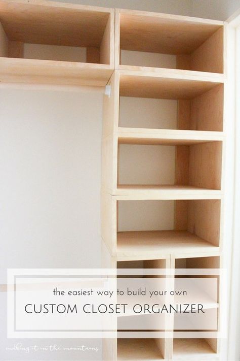 This brilliant DIY custom closet organizer is not only easy to build, but makes creating your own custom closet configuration both simple and affordable! Closet Designs Diy, Closet Configuration, Diy Kast, Wood Closet Shelves, Diy Closet Storage, Organiser Son Dressing, Diy Custom Closet, Diy Remodeling, Organize Ideas