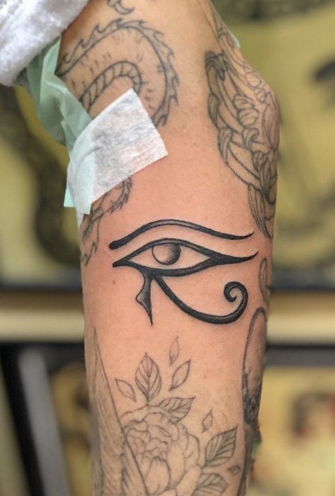 Eye of Horus tattoo Ljungaverk Ånge Tatsu-Tattoo Small Tattoos Egyptian, Eye Of Ra Tattoo Men, Egypt God Tattoo, Ankh And Eye Of Horus Tattoo, Eye Of Horus Tattoo Men, Egyptian Tattoo Men, Tattoo Eye Of Ra, Eye Of Ra Tattoo Design, Horus Tattoo Egyptian