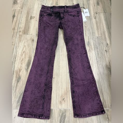 Bdg Urban Outfitters Women’s Jeans Purple And Black Washed Wide Legged With Cute Waist Band. Rise Is 8.5 Inches Size 28 Whimsigoth Pants, Purple Bell Bottoms, Purple Flare Pants, Katherine Parr, Purple Bottoms, Black Flare Jeans, Wide Legged Jeans, Purple Bottom, Bleached Jeans