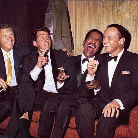 Jan Murray, Dean Martin, Sammy Davis, Jr. and Frank Sinatra Sonny Corleone, The Rat Pack, Joey Bishop, Sammy Davis Jr, Colorized Photos, Rat Pack, Dean Martin, Actrices Hollywood, Historical Images