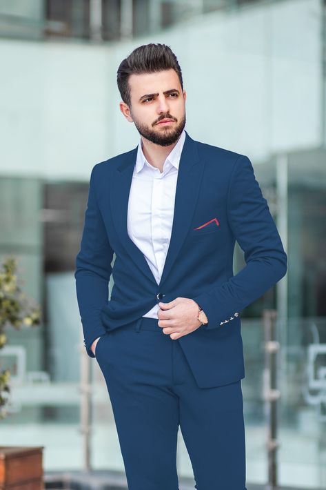 Luigi Bernardo Men's High Twisted Terry Rayon Solids Unstitched Suiting Fabric (Aegean Blue) Navy Blue Suit Men, Wedding Suits Groomsmen, Suits For Wedding, Mens Wedding Suits, Suits Groom, Groom Suits, Blue Suit Men, Blue Suit Wedding, Smart Casual Dress