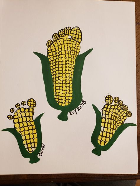 Corn Footprint Art, Thanksgiving Infant Art, Thanksgiving Footprint Art, Footprint Art Baby, Thanksgiving Corn, Thanksgiving Crafts Preschool, Art Thanksgiving, Fall Classroom, Infant Classroom