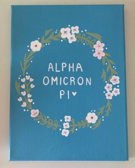 Sorority Letters Painted Ideas, Canvas Name Painting Ideas, Sorority Painting Canvases, Big Little Canvas Sorority, Small Sorority Canvas, Adpi Canvases, Big Little Canvas Ideas, Aoii Paintings, Easy Sorority Canvas