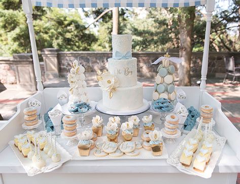 Pastel Blue Dessert Table, French Blue Birthday Party, Candy Table Dessert Ideas, Cake Table Baby Shower Ideas, White And Blue Dessert Table, Baby Blue Dessert Table, Baby Shower Boy Dessert Table, Baby Shower Sweets Table Boy, Baby Boy Shower Dessert Table