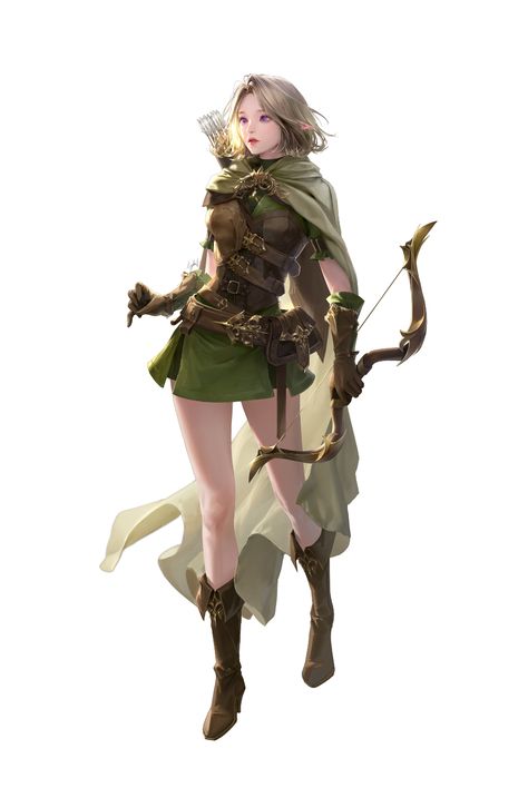 Archer Pose, Elf Archer, Archer Characters, Elf Ranger, Dnd Elves, Anime Elf, Brown Gloves, Female Elf, Elf Clothes