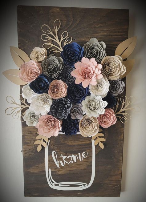 Cricut Wedding Flowers, Cricut Projects For Boyfriend, Floral Shadow Box Ideas, Cricut Flower Projects, Paper Flowers Projects, Cardstock Cricut Projects, Project Decoration Ideas, Cricut Shadow Box Ideas, Cricut Paper Projects