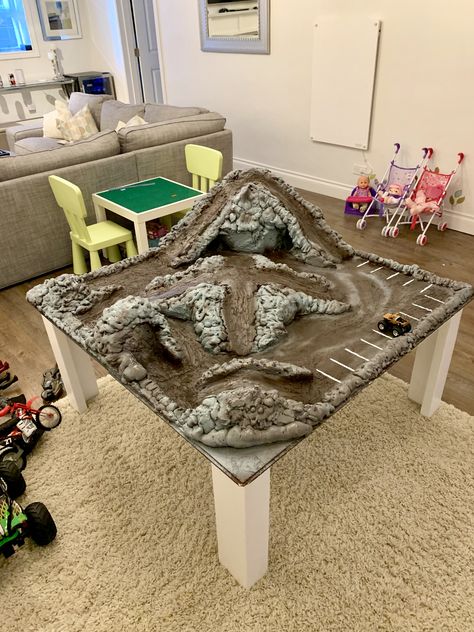 Monster Truck Dirt Track Diy, Monster Jam Track Diy, Monster Truck Table Diy, Diy Monster Jam Arena, Monster Truck Playroom, Monster Truck Play Area, Monster Truck Games For Kids, Diy Monster Truck Track, Diy Monster Truck Ramps