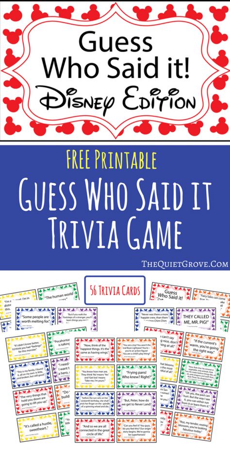 Free Printable Guess Who Said It: Disney Edition ⋆ The Quiet Grove Printables Organizational, Perfect Scones, Printable Guess Who, Starbucks Protein, Bistro Box, Tea Scones, Disney Trivia, Disney Activities, Long Car Trips