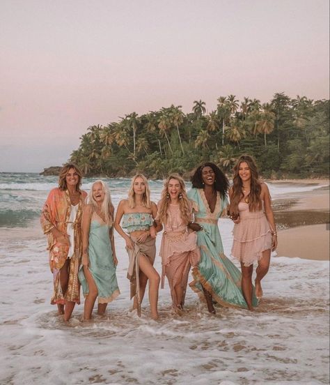 Bestie Beach Photos, Leather Feathers, Pastel Beach, Boho Brand, Pastel Sunset, Spell Designs, Vintage Bohemian Style, Bachelorette Outfits, Beach Friends