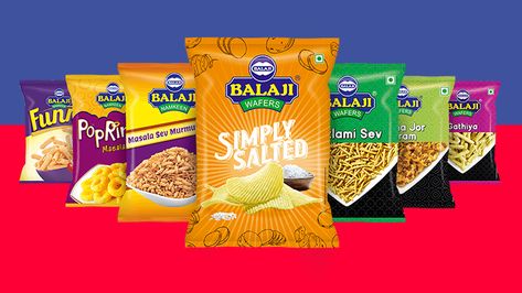 Balaji Wafers & Namkeens - One of India’s leading snack-food Manufacturers and Distributors Balaji Wafers, Popeyes Restaurant, Potato Wafers, Maggi Noodles, Chip Packaging, Biscuits Packaging, Domino’s Pizza, Domino's Pizza, Creamed Onions