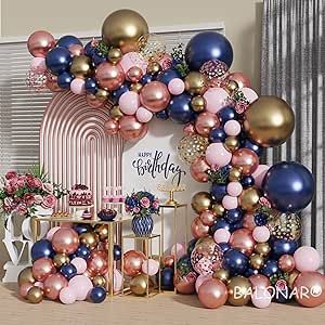 Couples Shower Decorations, Navy Blue Wedding Decorations, Chrome Balloons, Blue Wedding Decorations, Balloons For Birthday, Pink Party Decorations, Rose Gold Decor, Blue Bridal Shower, Balloon Ideas