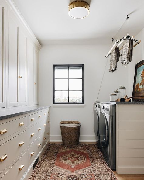 Jean Stoffer on Instagram: “The Plymouth Road house (episode 5 of #TheEstablishedHome ) has such a great laundry area. Its open to the hall, has nice natural light,…” Jean Stoffer Design, Jean Stoffer, Laundry Mud Room, Joanna Gaines, Mid Century Modern House, Historic Home, Linen Closet, Family Living, Clean Laundry