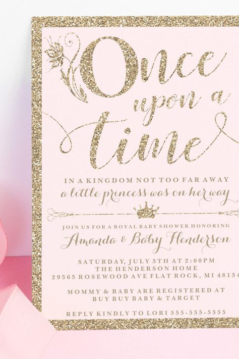 Once Upon A Time Princess Baby Shower Invitation Once Upon A Baby Shower Ideas, Princess Baby Shower Ideas, Princess Baby Shower Invitation, Royal Baby Showers, Disney Baby Shower, Time Princess, Princess Baby, Baby Shower Princess, Mommy Baby