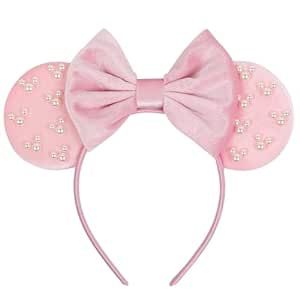 WOVOWOVO Mouse Ears Headbands for Women Girls Pink Bow Pearl Hairbands Velvet Headband Christmas Cosplay Costume Princess Party Decorations Disney Trip Reveal, Headband Christmas, Princess Party Decorations, Princess Decorations, Halloween Accessories Hair, Pink Minnie, Bow Headband Hairstyles, Mouse Ears Headband, Velvet Headband