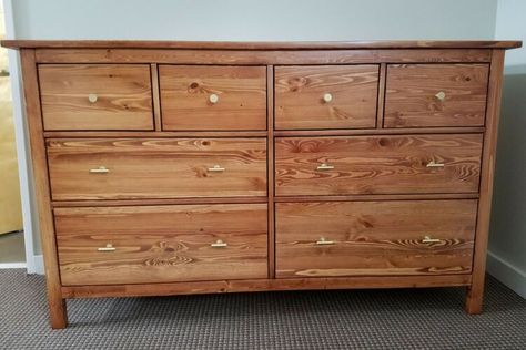 IKEA HEMNES: Transformed into a MCM style wooden chest of drawers - Ooh, there's nice solid wood if you sand off the white paint. Dresser Natural Wood, Hemnes Drawers, Dresser Natural, Ikea Furniture Makeover, Ikea Hemnes Dresser, Hemnes Dresser, Wooden Chest Of Drawers, Ikea Wood, Mcm Style